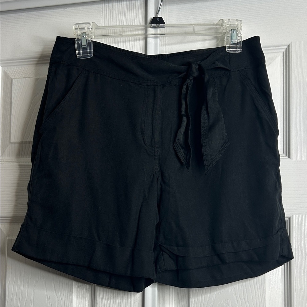 White House Black Market High-Waist Black Shorts Silk Tie Belt 4